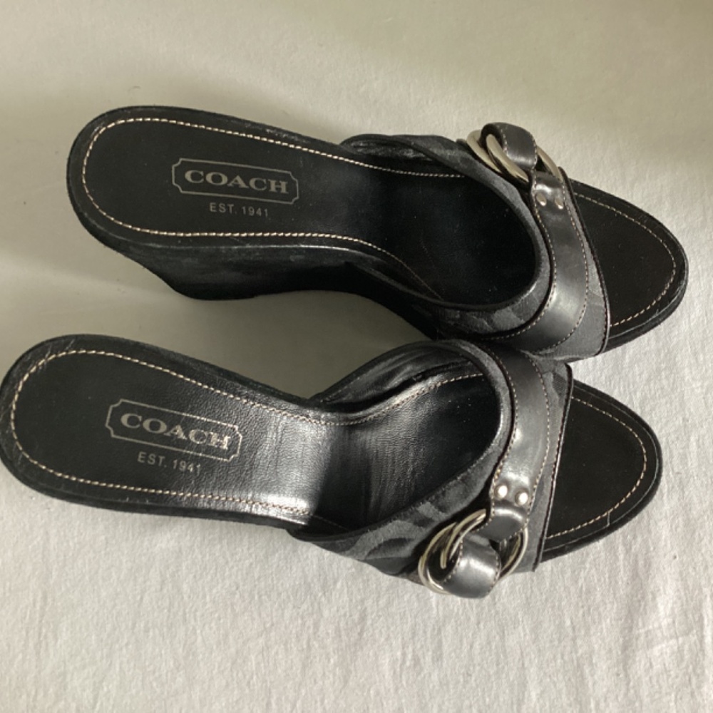 Coach Black and Silver Wedge Sandals - Picture 15 of 16
